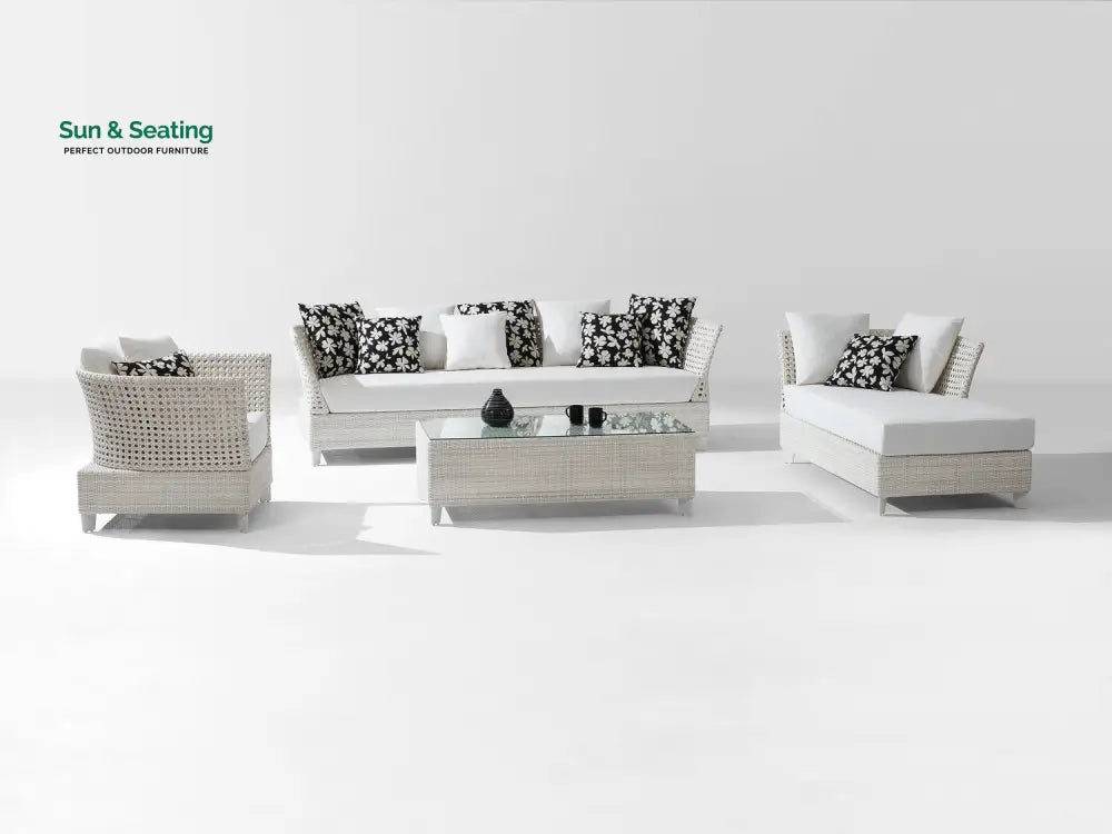 Astrol Outdoor Garden Balcony Sofa Set 3 Seater seater 1 Double Seater 1 Single Seater and 1 Center Table (White) Sofa