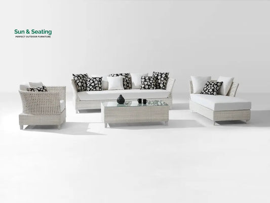 Astrol Outdoor Garden Balcony Sofa Set 3 Seater seater 1 Double Seater 1 Single Seater and 1 Center Table (White) Sofa