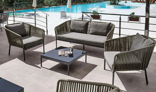 Athan Outdoor Garden Balcony Sofa Set 2 Seater 2 Single Seater 1 Center Table Set (Dark Grey) Braided and Rope Sofa Sets