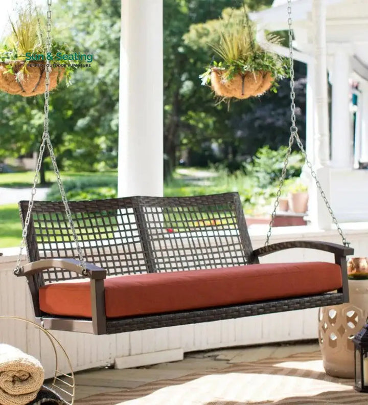 Augusto Double Seater Hanging Swing Without Stand For Balcony Garden Swing (Dark Brown) Swings