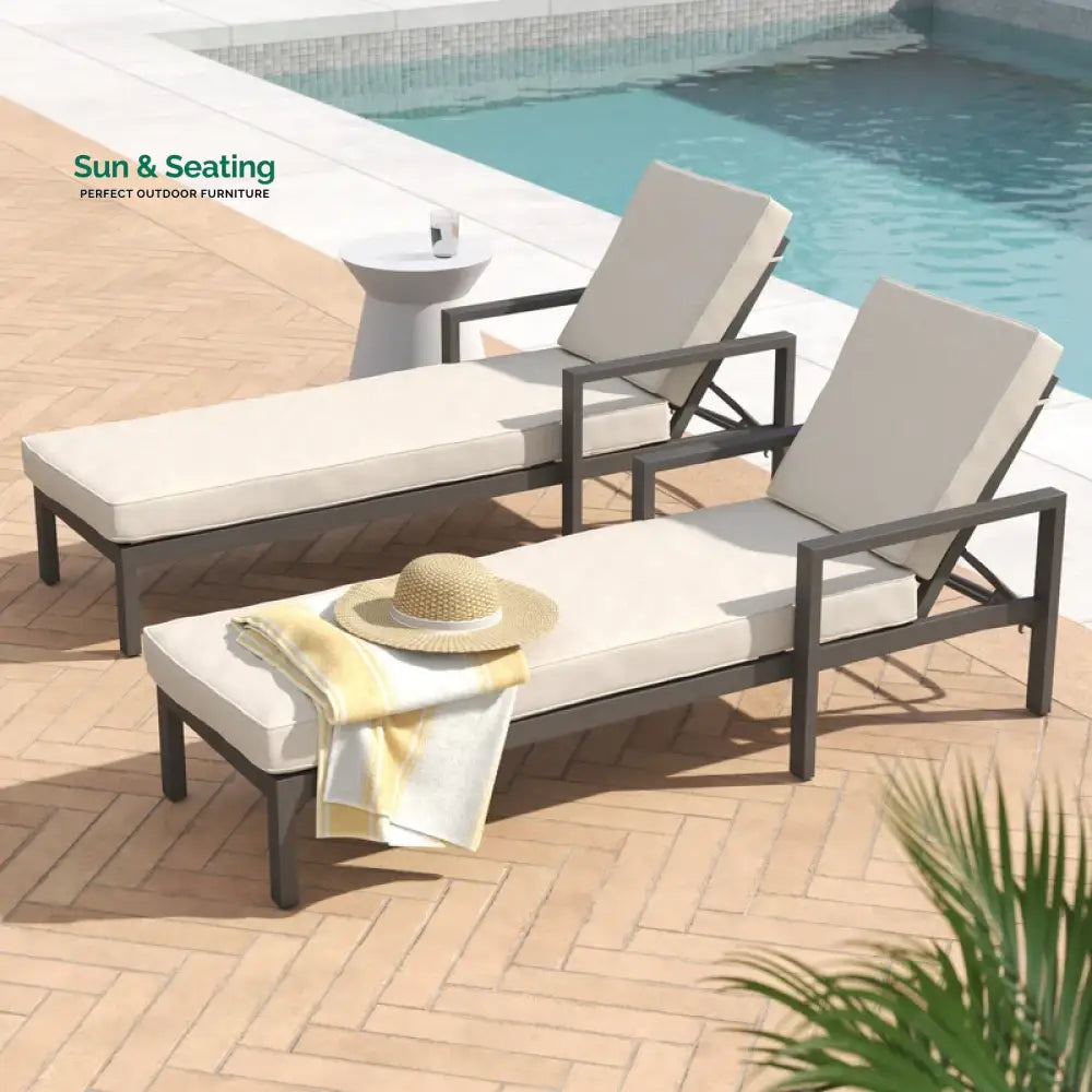 Aura Outdoor Swimming Poolside Lounger Set of 2 (Brown) Loungers