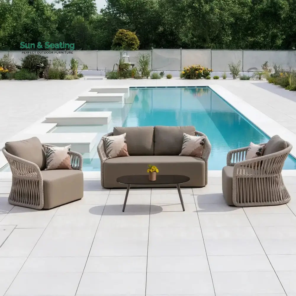 Aurelia 4-Piece Outdoor Braid & Rope Sofa Set (Beige & Dark Cream) Sofa Set