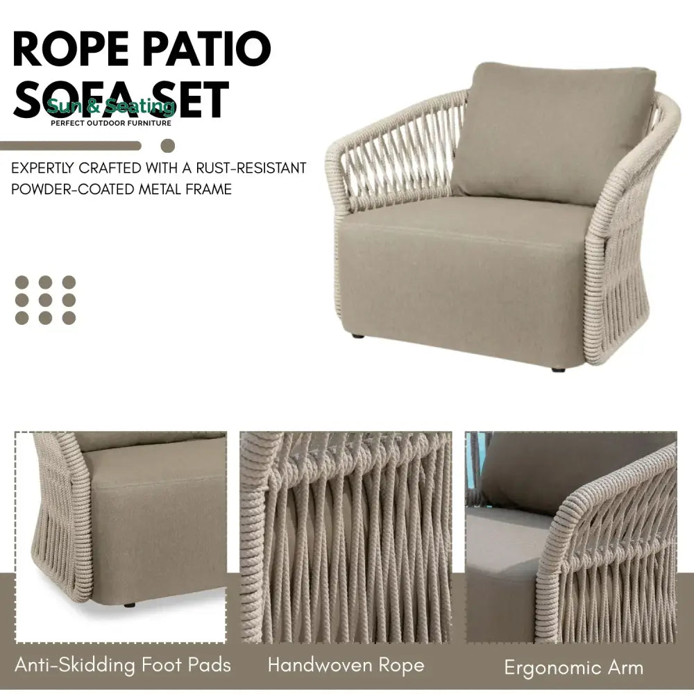 Aurelia 4-Piece Outdoor Braid &amp; Rope Sofa Set (Beige &amp; Dark Cream) Sofa Set