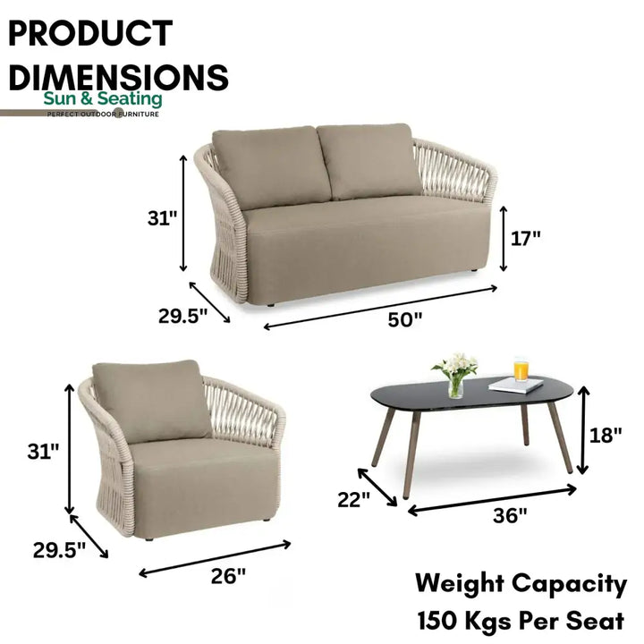 Aurelia 4-Piece Outdoor Braid &amp; Rope Sofa Set (Beige &amp; Dark Cream) Sofa Set