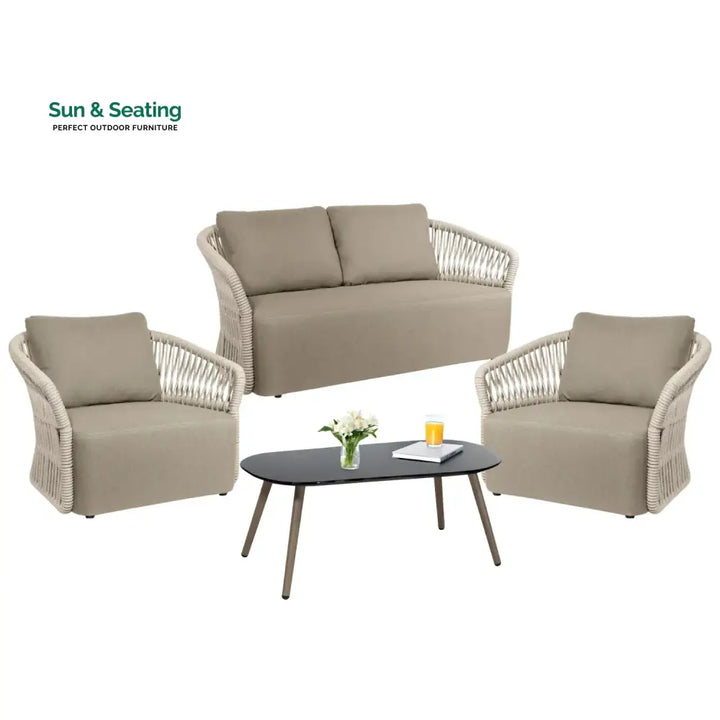 Aurelia 4-Piece Outdoor Braid &amp; Rope Sofa Set (Beige &amp; Dark Cream) Sofa Set