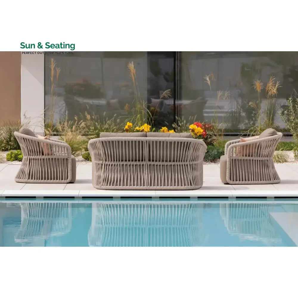 Aurelia 4-Piece Outdoor Braid &amp; Rope Sofa Set (Beige &amp; Dark Cream) Sofa Set