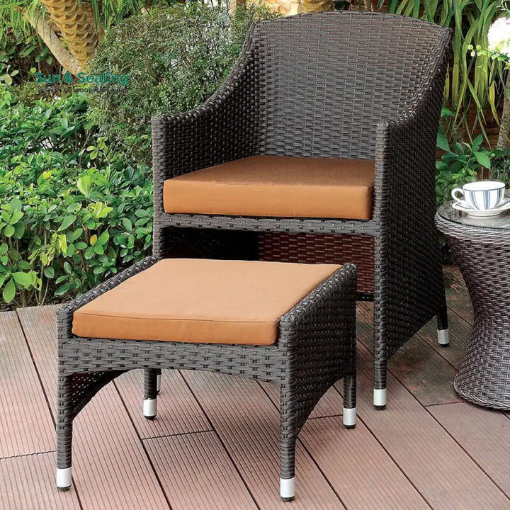 Ava Outdoor Patio Seating Set 2 Chairs 2 Ottoman and Table Set (Dark Brown) Coffee Table Sets