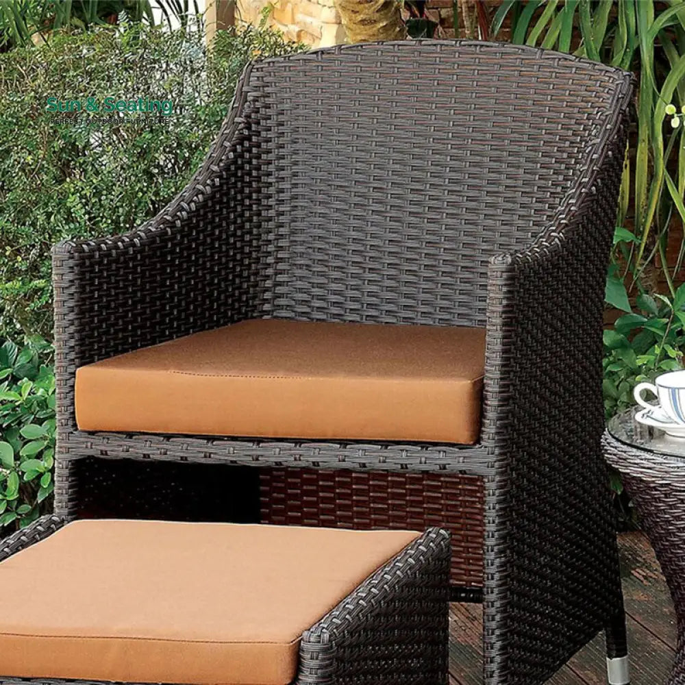 Ava Outdoor Patio Seating Set 2 Chairs 2 Ottoman and Table Set (Dark Brown) Coffee Table Sets