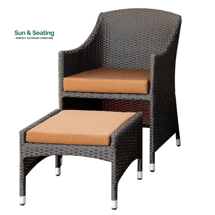 Ava Outdoor Patio Seating Set 2 Chairs 2 Ottoman and Table Set (Dark Brown) Coffee Table Sets