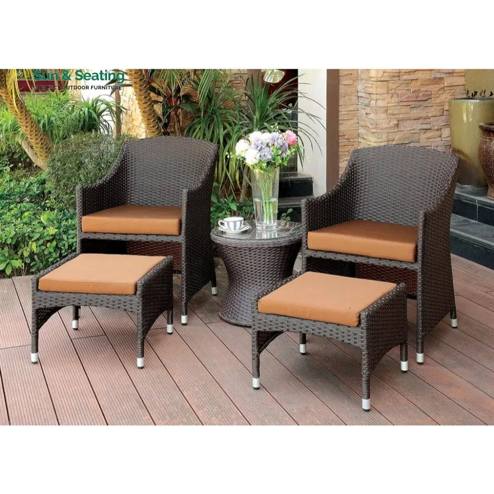 Ava Outdoor Patio Seating Set 2 Chairs 2 Ottoman and Table Set (Dark Brown) Coffee Table Sets