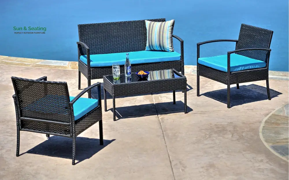 Aver Outdoor Sofa Set 2 Seater 2 Single seater and 1 Center Table Set (Black) Blue Sofa Sets