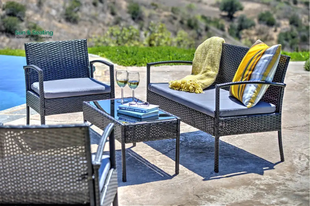 Aver Outdoor Sofa Set 2 Seater 2 Single seater and 1 Center Table Set (Black) Grey Sofa Sets