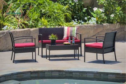 Aver Outdoor Sofa Set 2 Seater 2 Single seater and 1 Center Table Set (Black) Red Sofa Sets