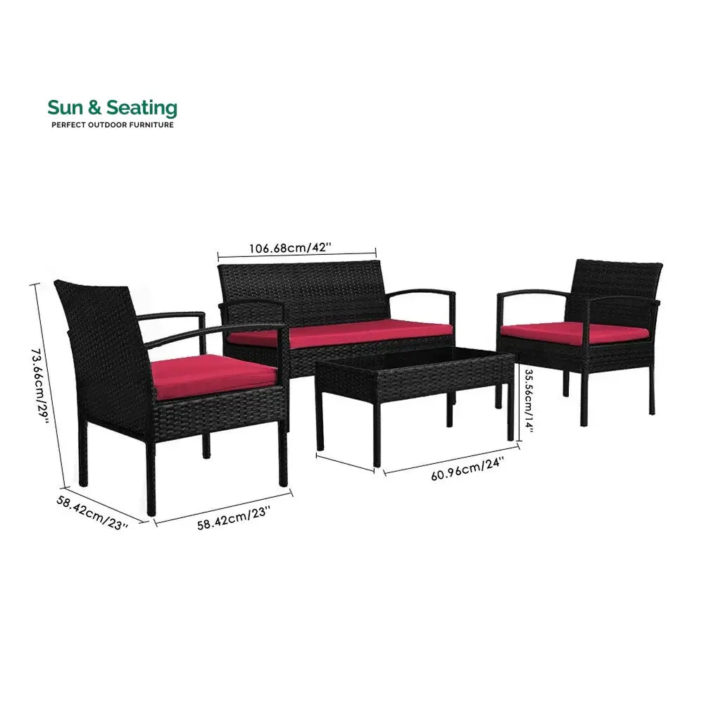 Aver Outdoor Sofa Set 2 Seater 2 Single seater and 1 Center Table Set (Black) Sofa Sets