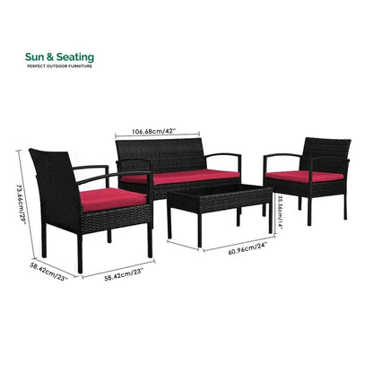 Aver Outdoor Sofa Set 2 Seater 2 Single seater and 1 Center Table Set (Black) Sofa Sets