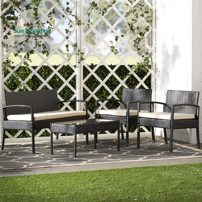Aver Outdoor Sofa Set 2 Seater 2 Single seater and 1 Center Table Set (Black) White Sofa Sets