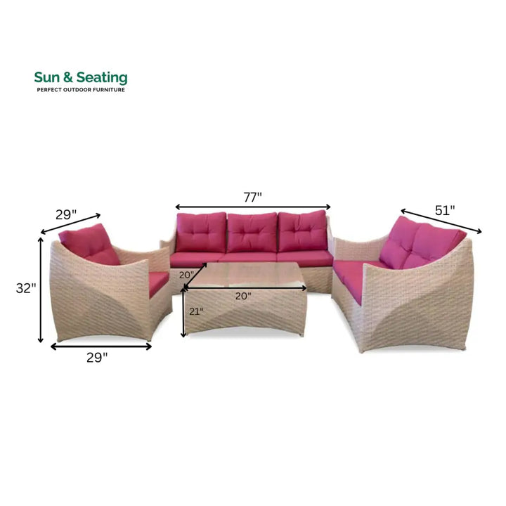 Avila Outdoor Garden Balcony Sofa Set 3 Seater 2 Seater 1 Single Seater and 1 Center Table Set (Cream &amp; Pink) Sofa Sets