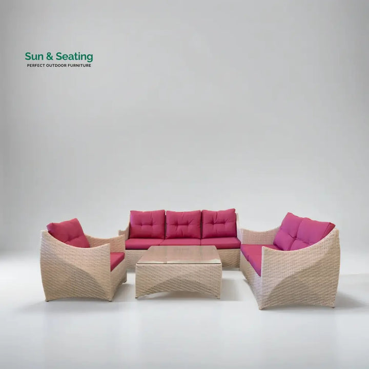 Avila Outdoor Garden Balcony Sofa Set 3 Seater 2 Seater 1 Single Seater and 1 Center Table Set (Cream &amp; Pink) Sofa Sets