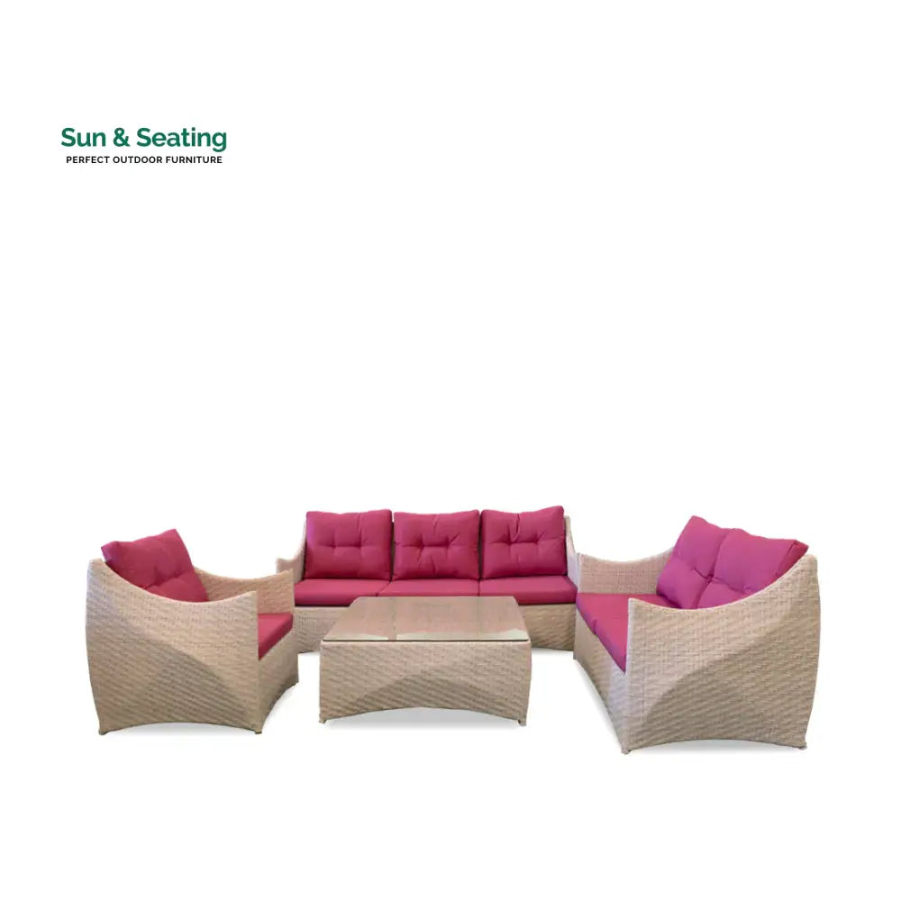 Avila Outdoor Garden Balcony Sofa Set 3 Seater 2 Seater 1 Single Seater and 1 Center Table Set (Cream &amp; Pink) Sofa Sets
