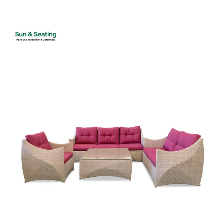 Avila Outdoor Garden Balcony Sofa Set 3 Seater 2 Seater 1 Single Seater and 1 Center Table Set (Cream &amp; Pink) Sofa Sets