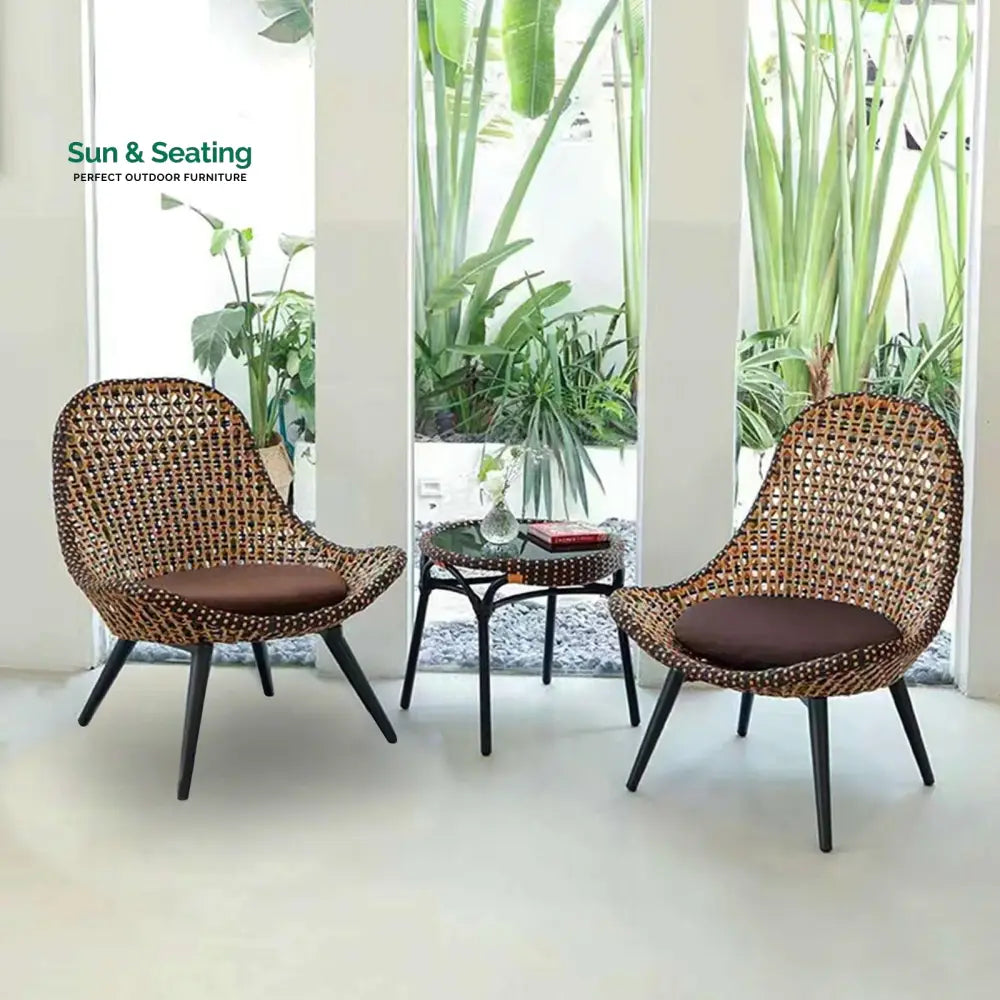 Avila Outdoor Patio Seating Set 2 Chairs and 1 Table Set (Brown) Coffee Table Sets