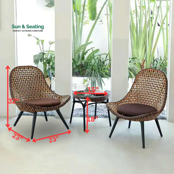 Avila Outdoor Patio Seating Set 2 Chairs and 1 Table Set (Brown) Coffee Table Sets