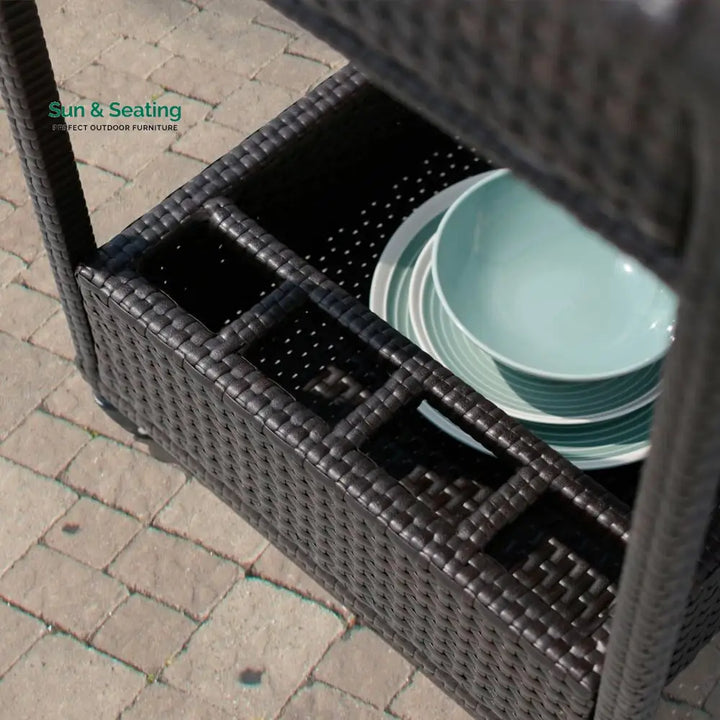 Avis Outdoor Patio Bar Serving Cart (Dark Brown) Wicker