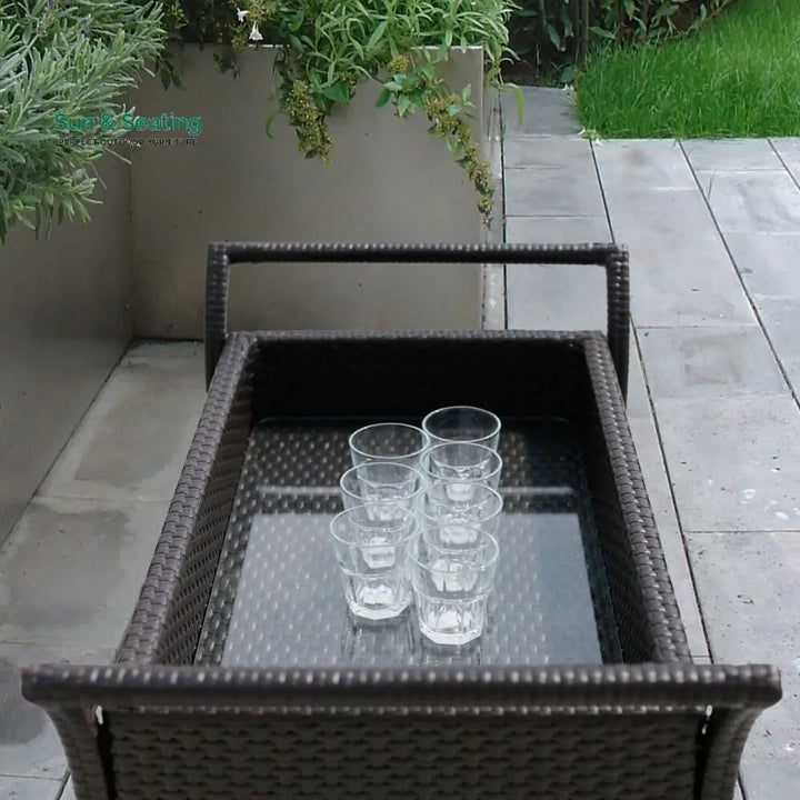 Avis Outdoor Patio Bar Serving Cart (Dark Brown) Wicker