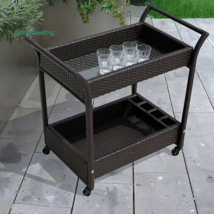 Avis Outdoor Patio Bar Serving Cart (Dark Brown) Wicker