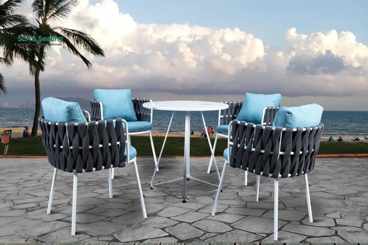 Aware Outdoor Patio Seating Set 4 Chairs and 1 Table Set (Dark Grey) Braided &amp; Rope Coffee Table Sets