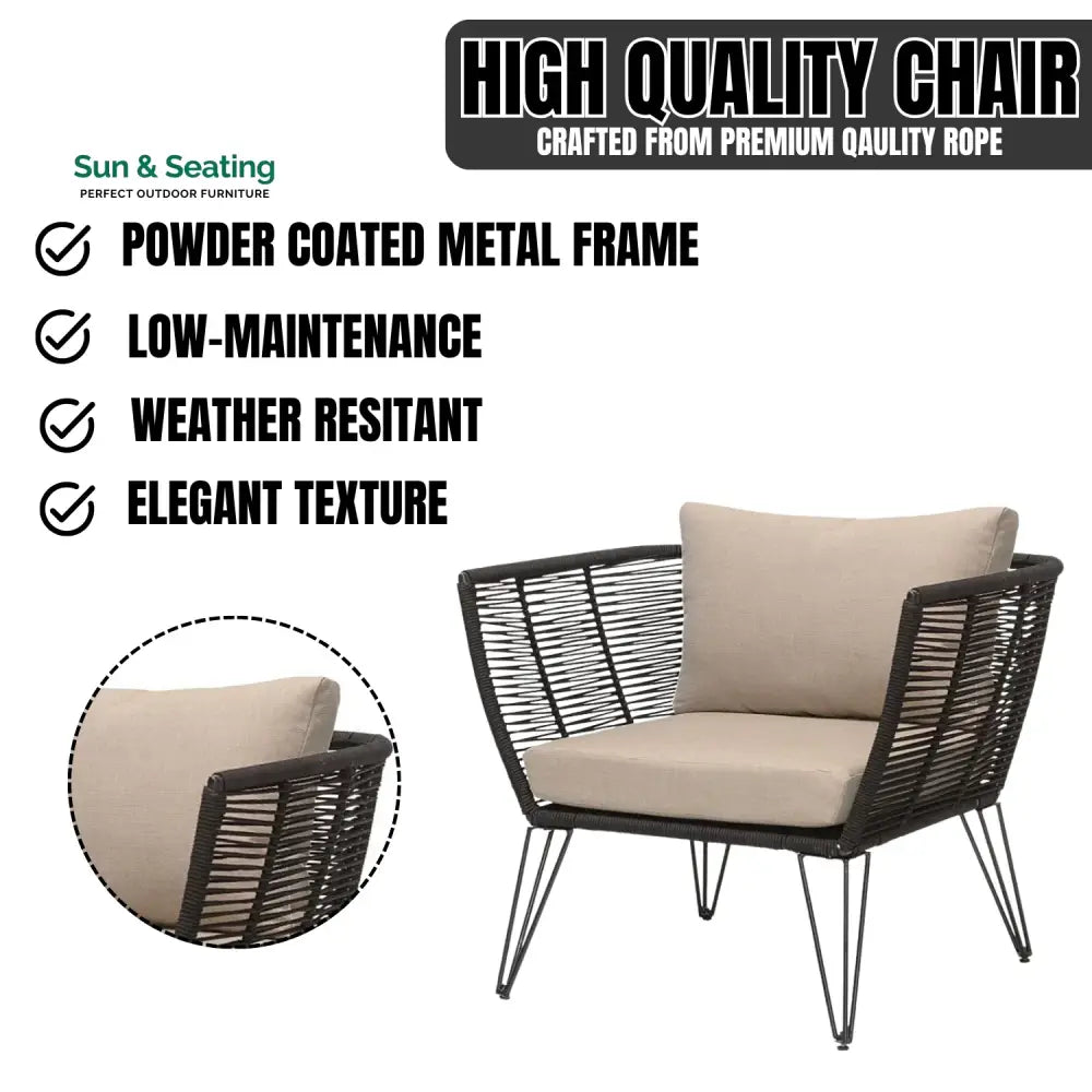 Ayan Outdoor Rope 1 Piece Patio Single Seater Sofa Sofa Set