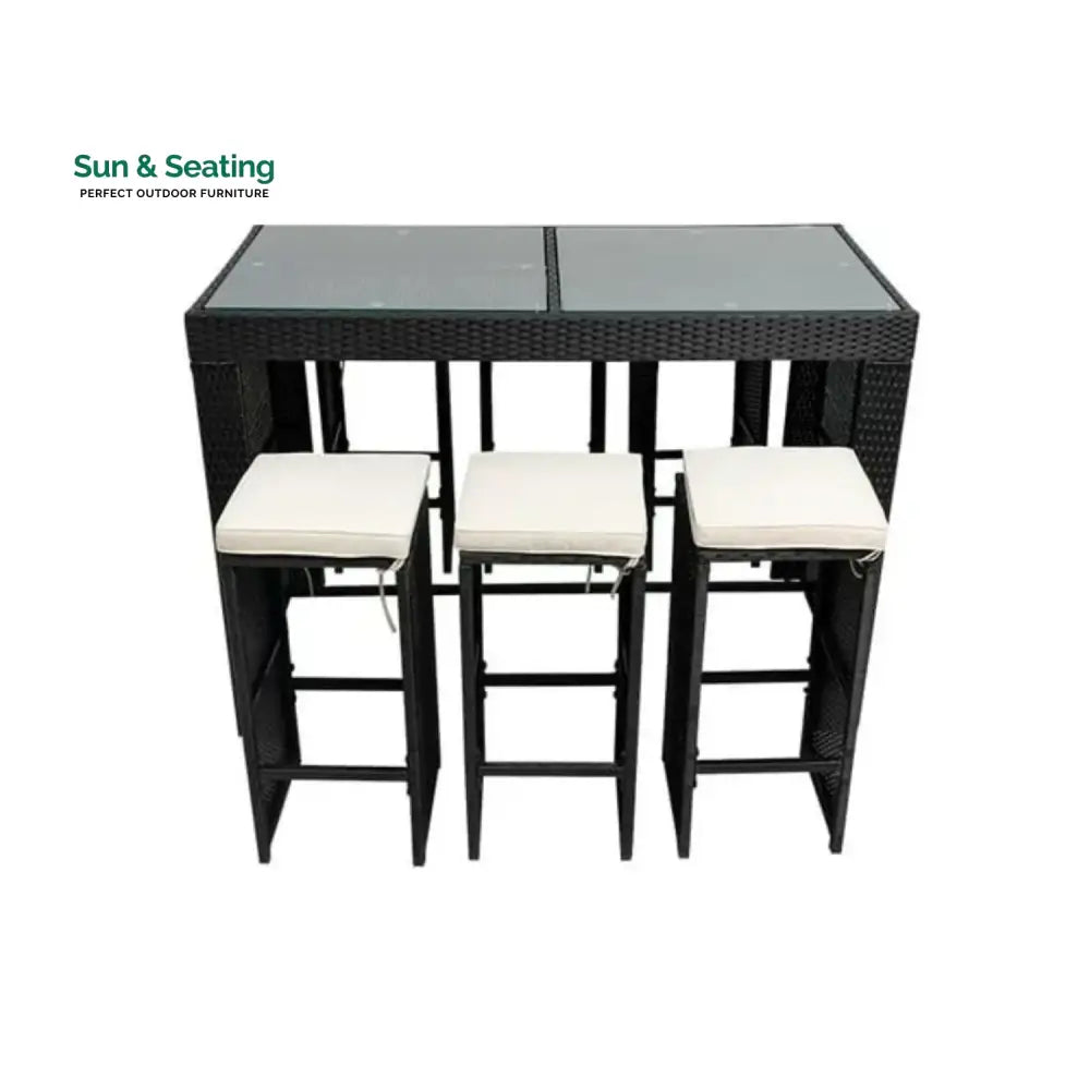 Ayana 7-Piece Outdoor Rattan Wicker Bar Set with Glass Top Table Bar Set