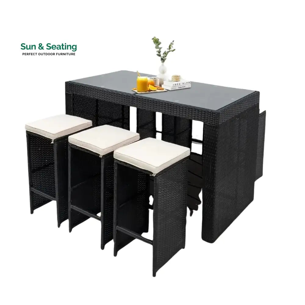 Ayana 7-Piece Outdoor Rattan Wicker Bar Set with Glass Top Table Bar Set