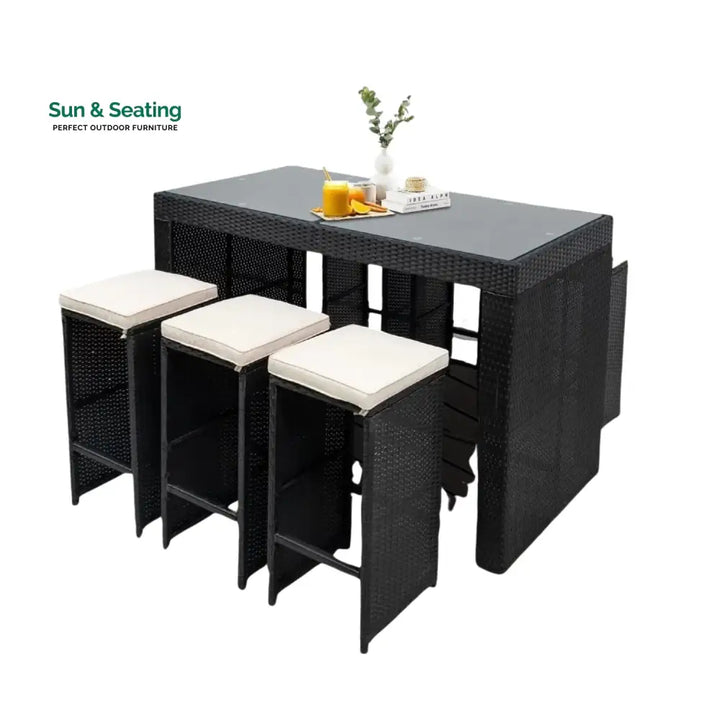 Ayana 7-Piece Outdoor Rattan Wicker Bar Set with Glass Top Table Bar Set