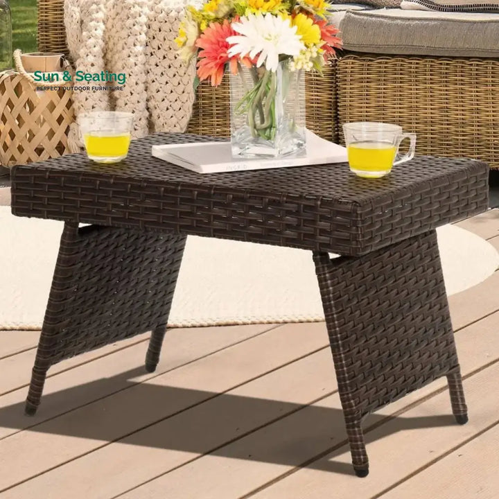 Ayotunde Outdoor Rattan Wicker Foldable Table Table