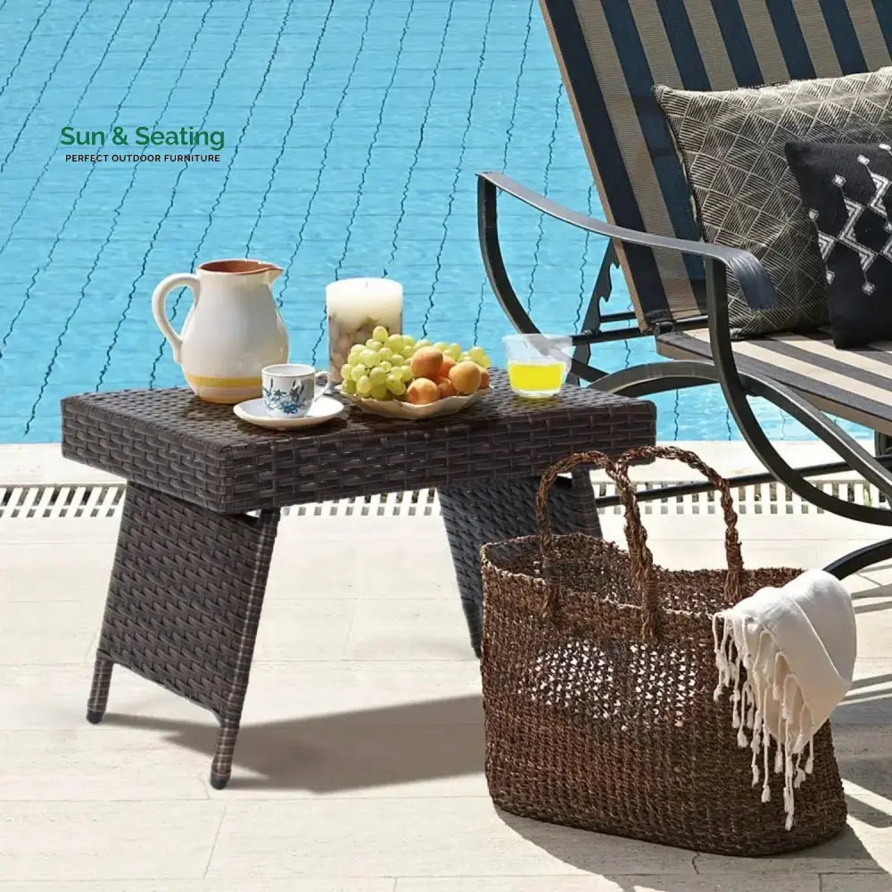 Ayotunde Outdoor Rattan Wicker Foldable Table Table