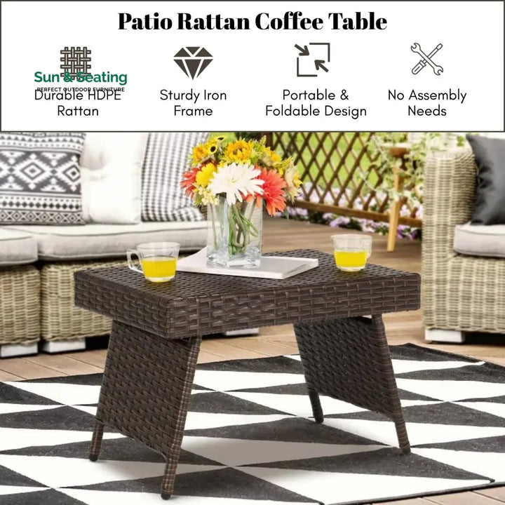 Ayotunde Outdoor Rattan Wicker Foldable Table Table