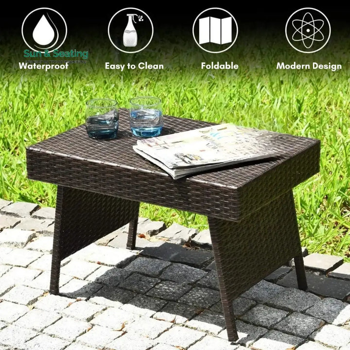 Ayotunde Outdoor Rattan Wicker Foldable Table Table