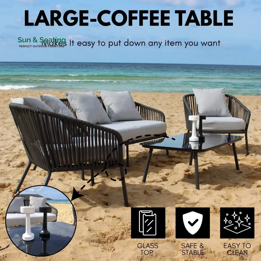 Azalea 4-Piece Outdoor Rope Patio Sofa Set (Black &amp; Off-White) Sofa Set