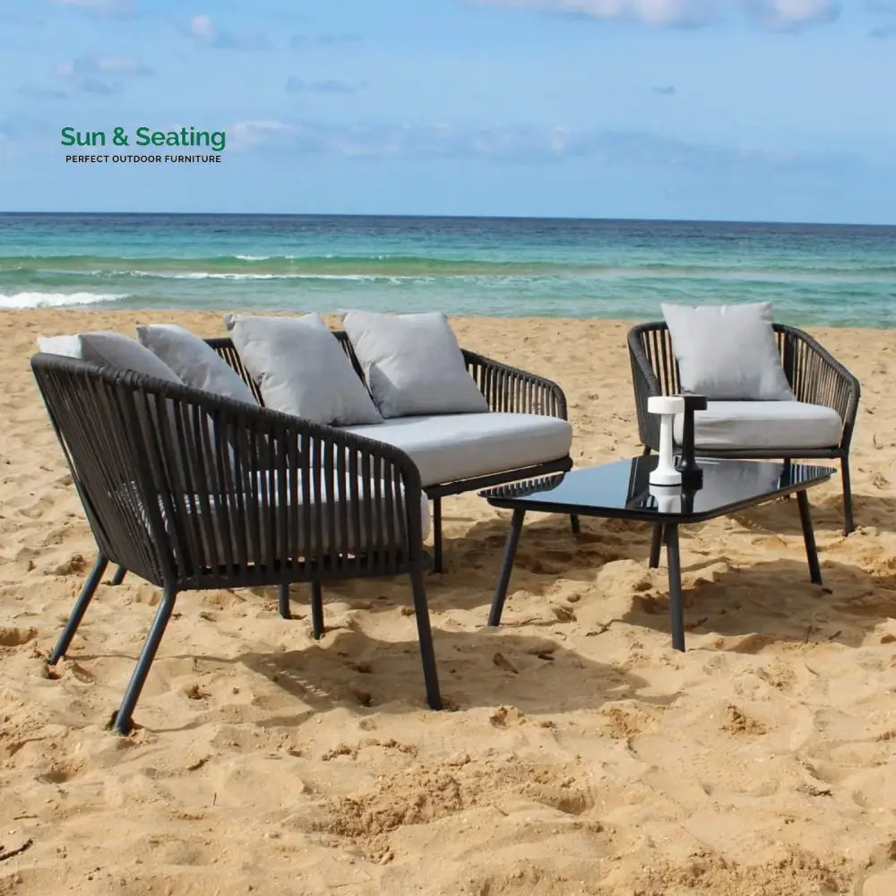 Azalea 4-Piece Outdoor Rope Patio Sofa Set (Black &amp; Off-White) Sofa Set