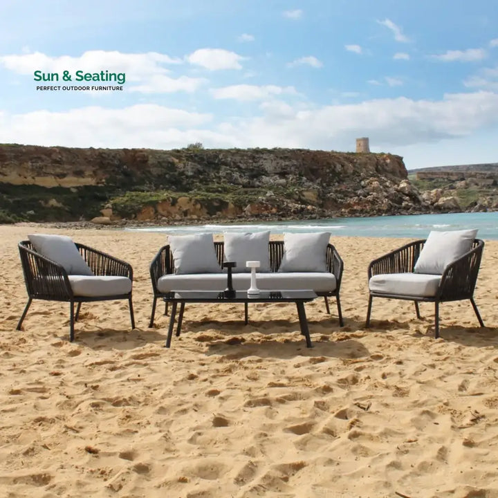 Azalea 4-Piece Outdoor Rope Patio Sofa Set (Black &amp; Off-White) Sofa Set
