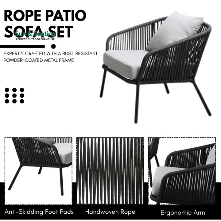 Azalea 4-Piece Outdoor Rope Patio Sofa Set (Black &amp; Off-White) Sofa Set