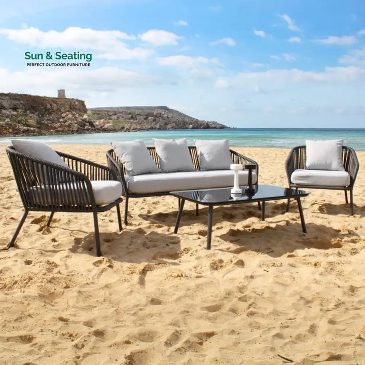 Azalea 4-Piece Outdoor Rope Patio Sofa Set (Black &amp; Off-White) Sofa Set