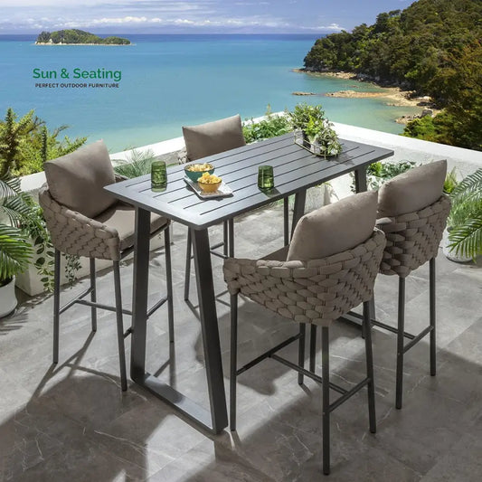 Azura Outdoor Patio Bar Set 4 Chairs and 1 Table Set (Beige) Braided & Rope Bar Sets