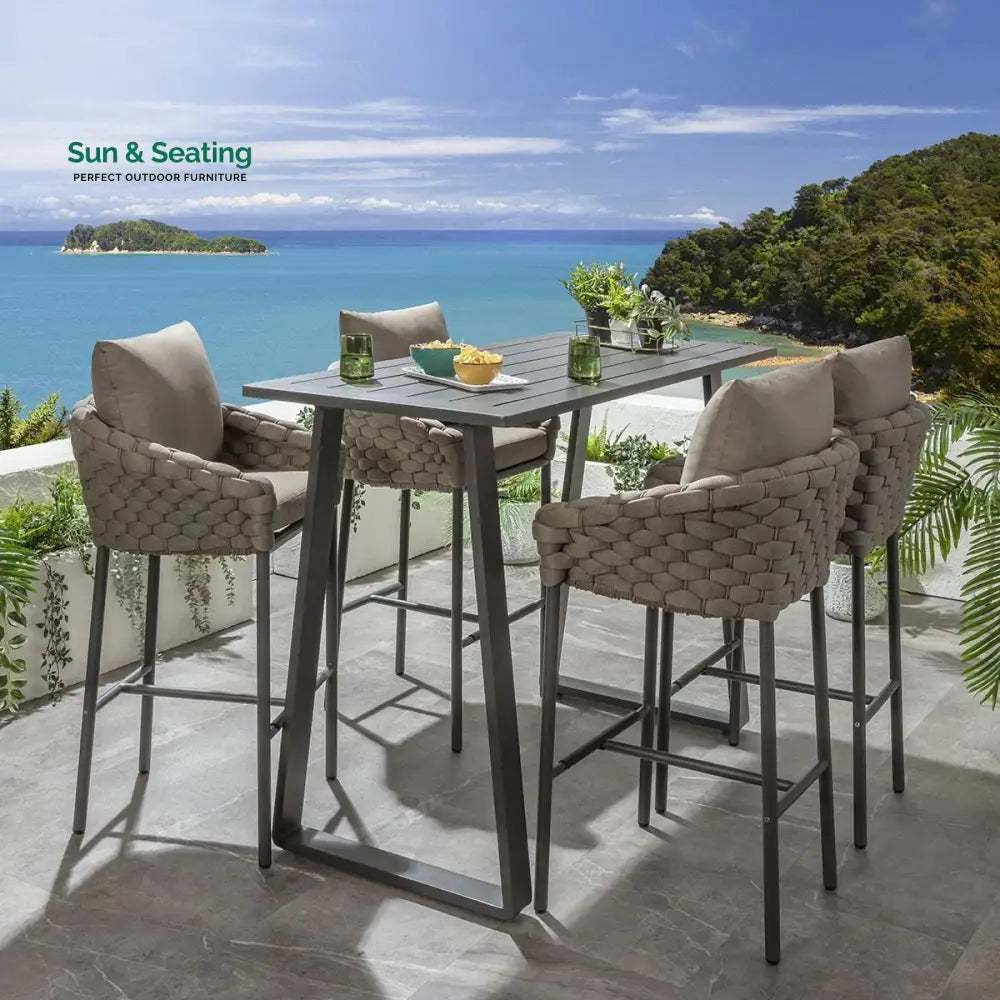 Azura Outdoor Patio Bar Set 4 Chairs and 1 Table Set (Beige) Braided &amp; Rope Bar Sets