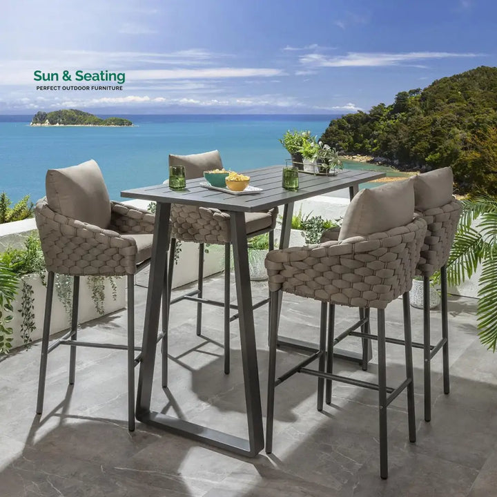 Azura Outdoor Patio Bar Set 4 Chairs and 1 Table Set (Beige) Braided &amp; Rope Bar Sets
