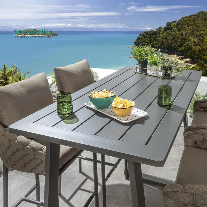 Azura Outdoor Patio Bar Set 4 Chairs and 1 Table Set (Beige) Braided &amp; Rope Bar Sets