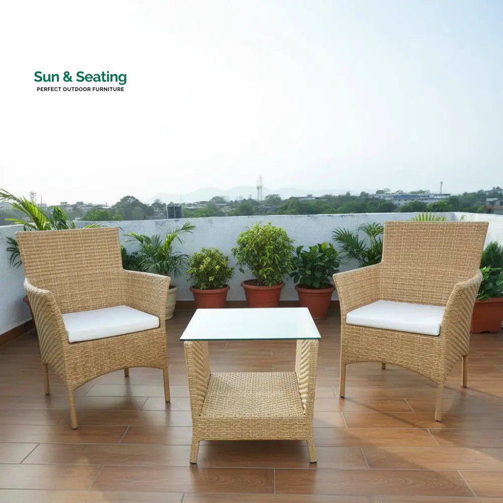 Babai Outdoor Patio Seating Set 2 Chairs and 1 Table Set (Cream) Coffee Table Sets
