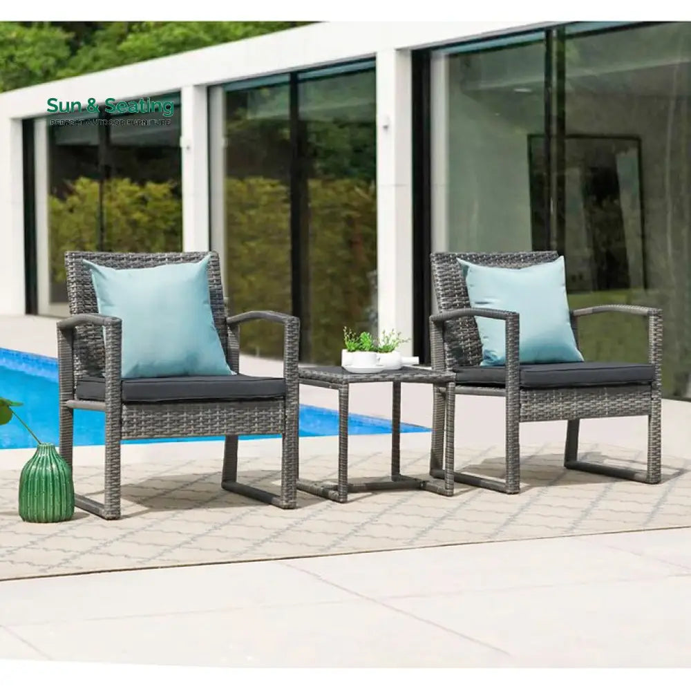 Babun Outdoor Patio Seating Set 2 Chairs and 1 Table Set (Grey) Coffee Table Sets
