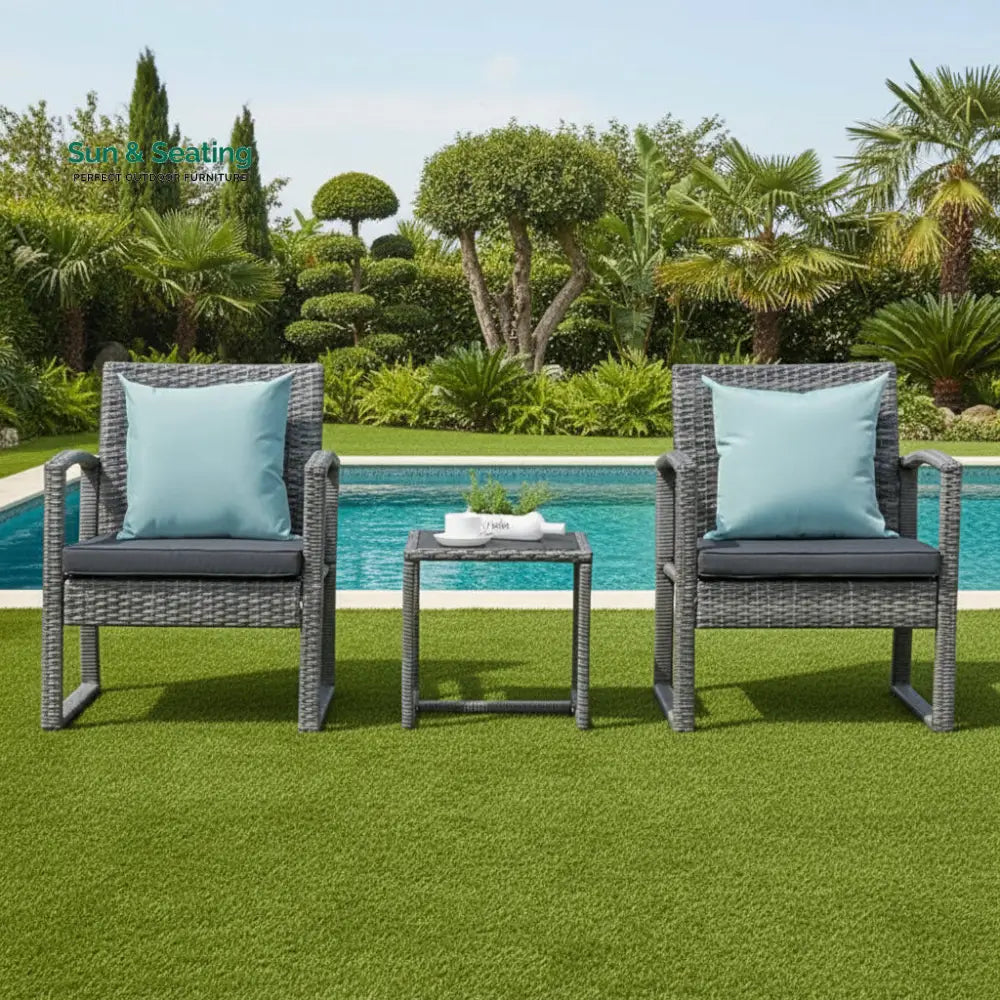 Babun Outdoor Patio Seating Set 2 Chairs and 1 Table Set (Grey) Coffee Table Sets